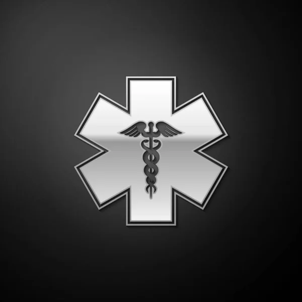 Silver Emergency Star Symbole Médical Serpent Caduceus Avec Icône Bâton — Image vectorielle