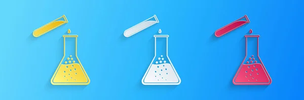 Тестовая Трубка Колба Иконка Химического Лабораторного Испытания Выделенная Синем Фоне — стоковый вектор