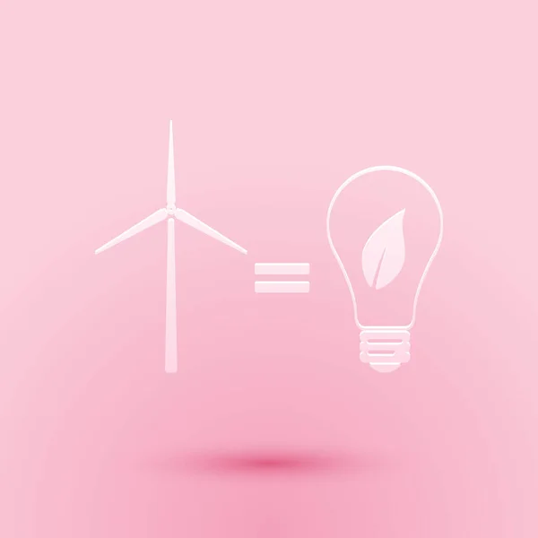Řez Papíru Větrná Turbína Žárovka Listy Jako Myšlenka Ekologického Zdroje — Stockový vektor