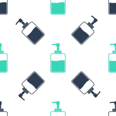 Yeşil El dezenfektan ikonu beyaz arka planda izole edilmiş pürüzsüz desen. Dezenfeksiyon konsepti. Yıkama jeli. Hijyen için alkol şişesi. Vektör.