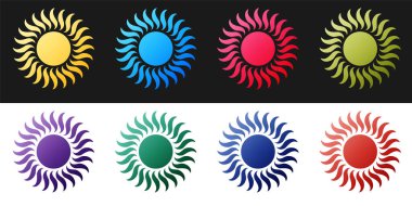 Güneş simgesini siyah beyaz arkaplanda izole et. Vektör.