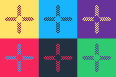 Pop Art Arrows dört yönlü simgesi renk arkaplanında izole edildi. Vektör.
