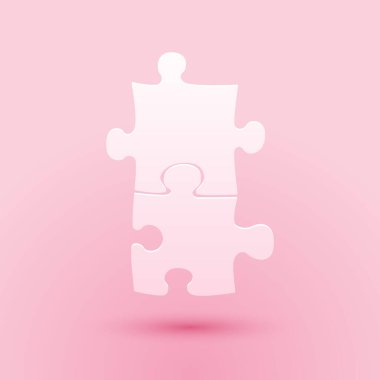 Kağıt kesiği, pembe arka planda izole edilmiş yapboz simgesi parçası. İş, pazarlama, finans, şablon, düzen, bilgi grafikleri, internet konsepti. Kağıt sanatı tarzı. Vektör.