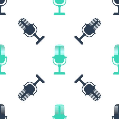 Yeşil Mikrofon simgesi beyaz arkaplandaki kusursuz deseni izole etti. Radyodaki mikrofondan. Sözcü işareti. Vektör.