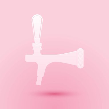 Kağıt kesikli bira ikonu pembe arka planda izole edilmiş. Kağıt sanatı tarzı. Vektör.