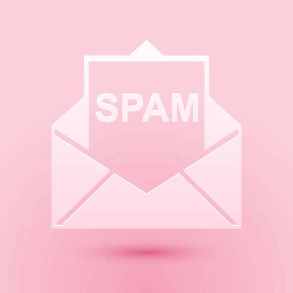 Papel Cortado Sobre Con Icono Spam Aislado Sobre Fondo Rosa — Vector de stock