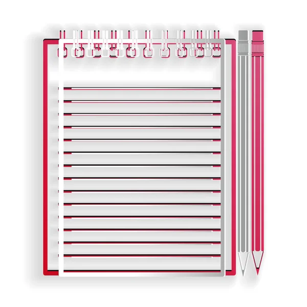 Papier Découpé Carnet Crayon Vierges Avec Icône Gomme Isolée Sur — Image vectorielle