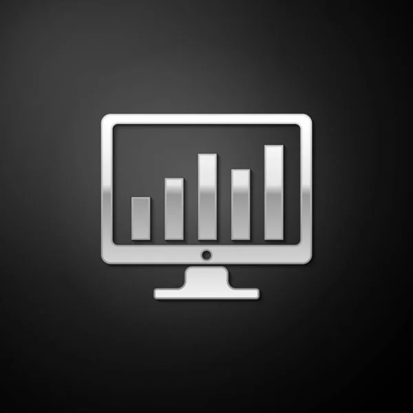 Ezüst Számítógép Képernyő Pénzügyi Diagramok Grafikonok Ikon Elszigetelt Fekete Alapon — Stock Vector