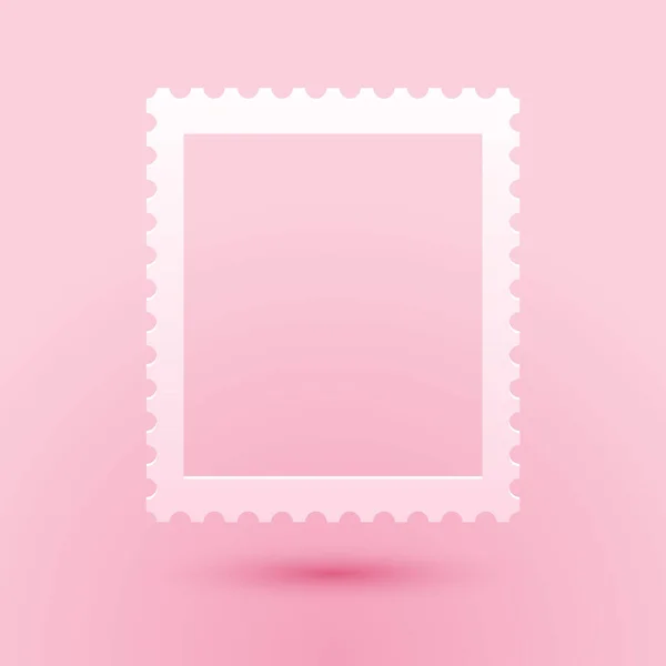 Papier Découpé Icône Timbre Postal Isolé Sur Fond Rose Style — Image vectorielle