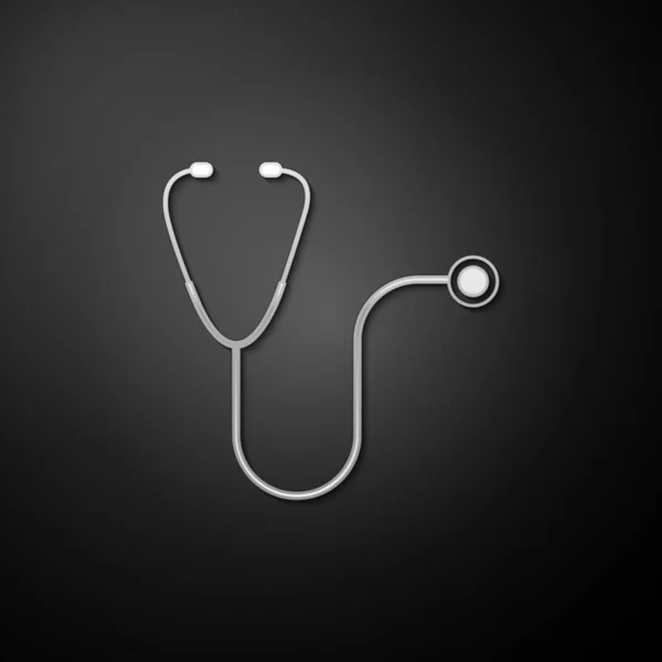 Silver Stethoscope Ιατρικό Όργανο Εικονίδιο Απομονώνονται Μαύρο Φόντο Μακρύ Στυλ — Διανυσματικό Αρχείο