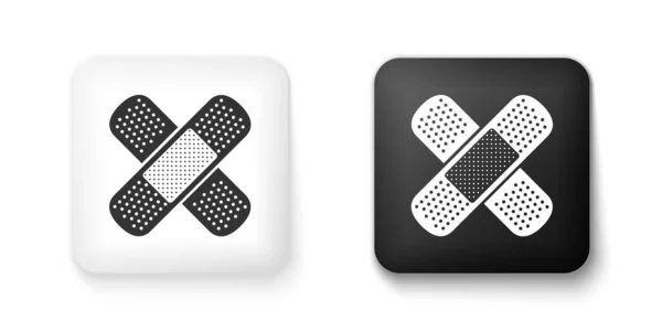 Siyah ve beyaz bandaj alçı simgesi beyaz arkaplanda izole edildi. Tıbbi alçı, yapıştırıcı bandaj, esnek kumaş bandajı. Kare düğmesi. Vektör.