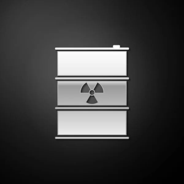 Prata Resíduos Radioativos Ícone Barril Isolado Fundo Preto Emissões Radioactivas — Vetor de Stock