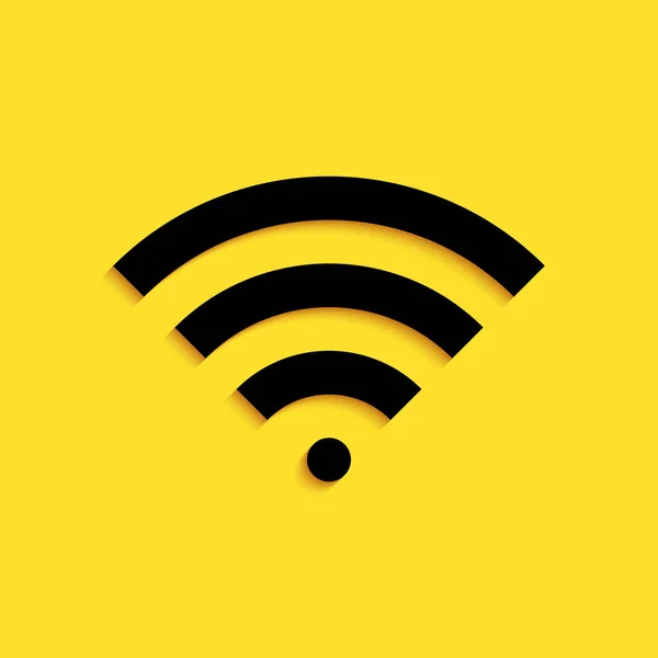 Siyah Kablosuz Internet Ağı Sembolü Sarı Arkaplanda Izole Edildi Uzun — Stok Vektör
