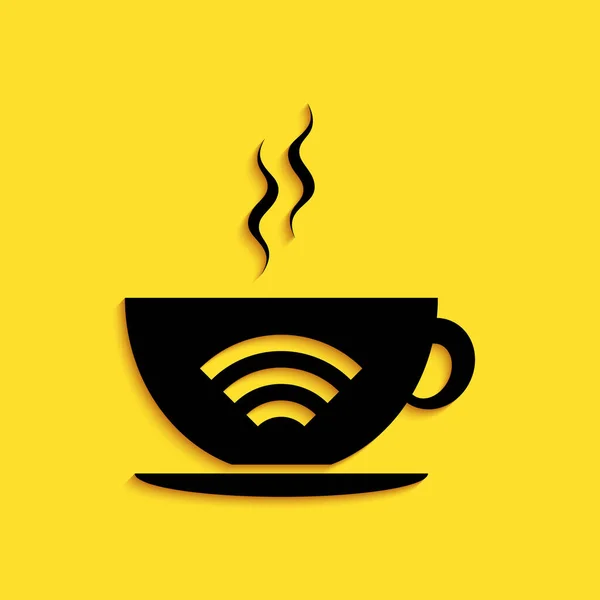 Zwarte Beker Van Coffeeshop Met Gratis Wifi Zone Pictogram Geïsoleerd — Stockvector