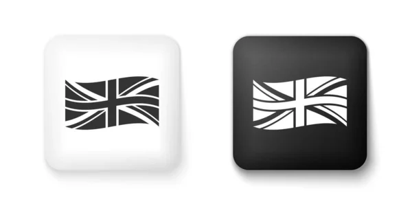 Büyük Britanya 'nın siyah beyaz bayrağı beyaz arkaplanda izole edilmiş. İngiliz bayrağı. Birleşik Krallık resmi bayrak işareti. İngiliz sembolü. Kare düğmesi. Vektör.