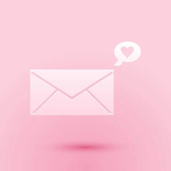 Paper Cut Envelope Valentine Heart Icon Isolated Pink Background Message — Stock Vector