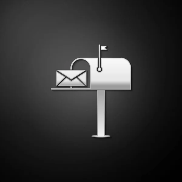 Silver Open Mail Box Envelope Icon Isolated Black Background Long — Stock Vector