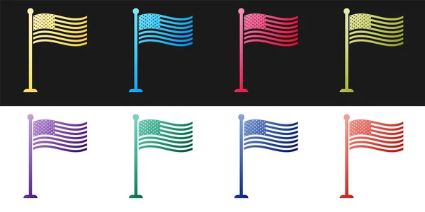 Set Bandiera Nazionale Degli Stati Uniti Sull Icona Pennone Isolato — Vettoriale Stock