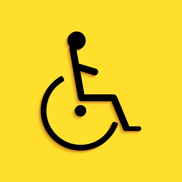 Icono Handicap Deshabilitado Negro Aislado Sobre Fondo Amarillo Señal Para — Archivo Imágenes Vectoriales