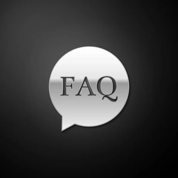 Silver Speech Bubble Text Faq Information Icon Isolated Black Background — Stock Vector