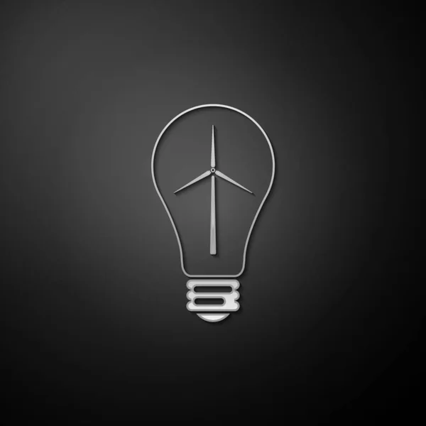 Stříbrná Žárovka Větrnou Turbínou Jako Myšlenka Ekologického Zdroje Energie Ikony — Stockový vektor