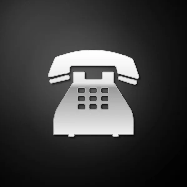 Srebrna Ikona Telefonu Izolowana Czarnym Tle Telefon Stacjonarny Długi Styl — Wektor stockowy