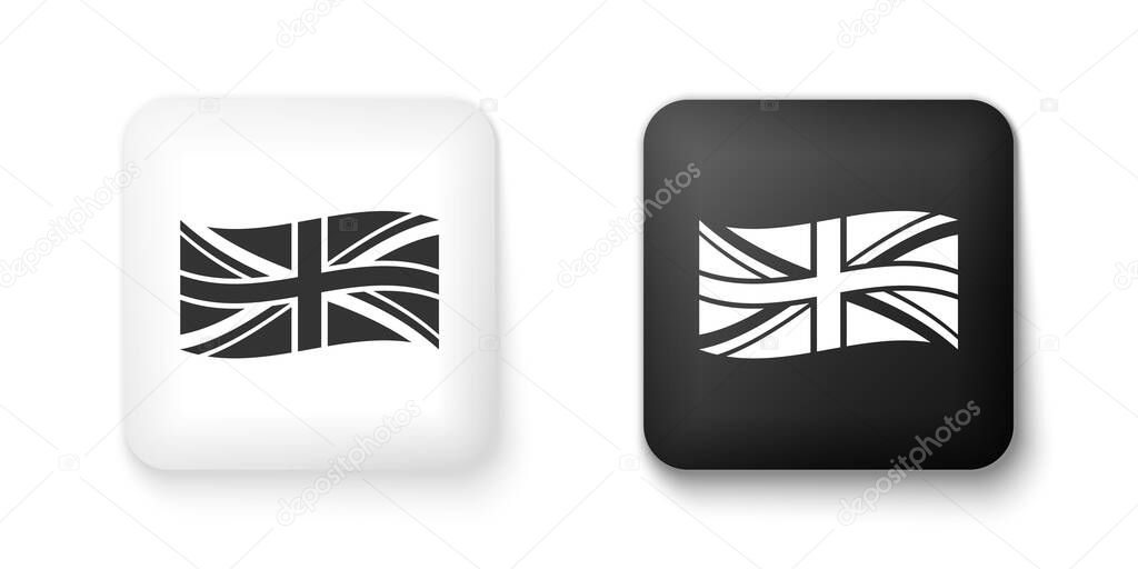 Black and white Flag of Great Britain icon isolated on white background. UK flag sign. Official United Kingdom flag sign. British symbol. Square button. Vector.