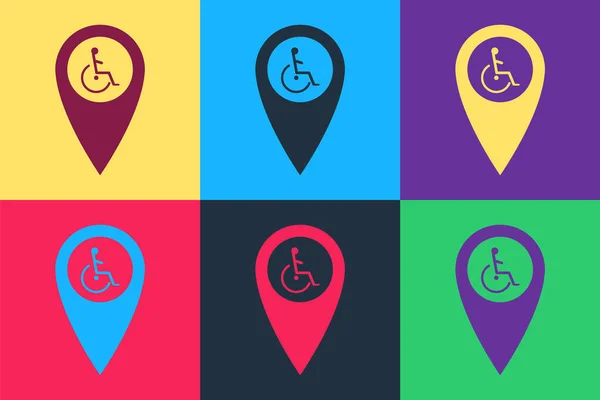 Pop Art Behinderte Behinderung Kartenzeiger Symbol Isoliert Auf Farbigem Hintergrund — Stockvektor