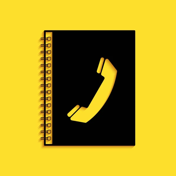 Zwarte Telefoon Boek Pictogram Geïsoleerd Gele Achtergrond Adresboek Telefoongids Lange — Stockvector