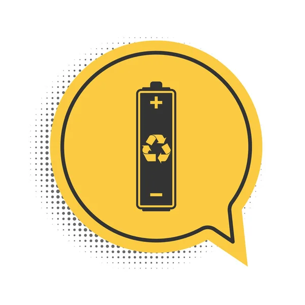 黑色电池与回收符号图标隔离在白色背景 具有回收符号的电池 可再生能源概念 黄色的语音泡沫符号 — 图库矢量图片