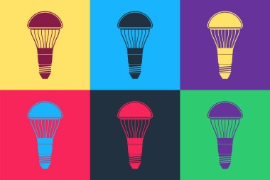 Pop Art LED ampul simgesi renk arkaplanında izole edildi. Ekonomik LED ışıklı ampul. Enerji lambasını sakla. Vektör.