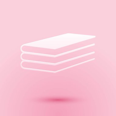 Kağıt kesiği Kitap simgesi pembe arka planda izole. Kağıt sanatı tarzı. Vektör.
