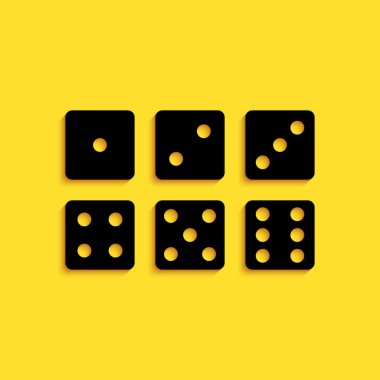 Sarı zemin üzerinde izole edilmiş altı dilimlik siyah bir simge. Uzun gölge tarzı. Vektör.