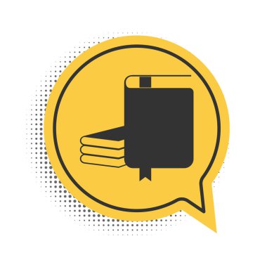 Siyah Kitap simgesi beyaz arkaplanda izole edildi. Sarı konuşma balonu sembolü. Vektör.