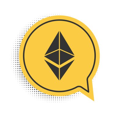 Siyah Kripto para birimi Ethereum ETH simgesi beyaz arka planda izole edildi. Dijital para birimi. Altcoin sembolü. Engelleme zinciri tabanlı şifreli para birimi. Sarı konuşma balonu sembolü. Vektör.