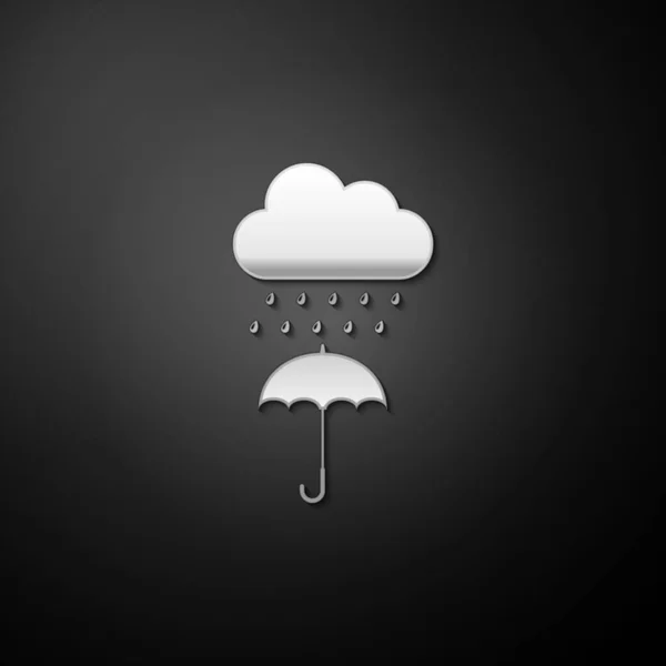 Silver Cloud Rain Drop Umbrella Icon Isolated Black Background Long — Stock Vector
