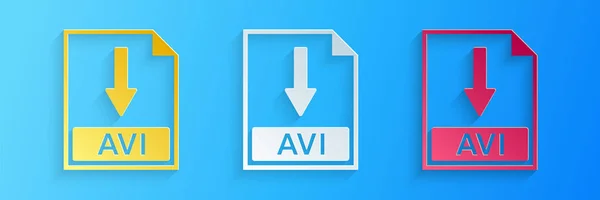 Papiergeschnittene Avi Datei Dokument Symbol Avi Symbol Auf Blauem Hintergrund — Stockvektor