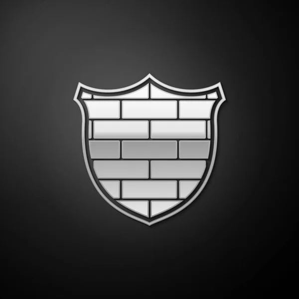 Zilveren Schild Met Cyber Security Baksteen Muur Pictogram Geïsoleerd Zwarte — Stockvector
