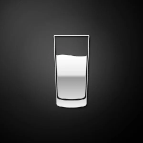 Zilver Glas Met Water Pictogram Geïsoleerd Zwarte Achtergrond Natriumglas Lange — Stockvector