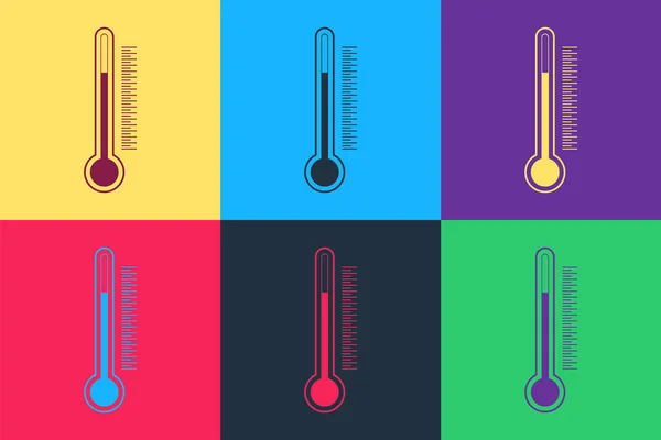 Pop Art Icône Thermomètre Isolé Sur Fond Couleur Vecteur — Image vectorielle