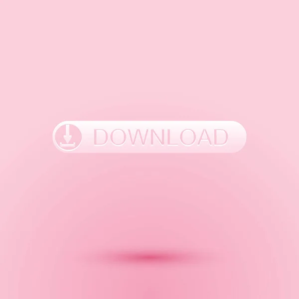 Taglio Carta Pulsante Download Con Icona Freccia Isolata Sfondo Rosa — Vettoriale Stock