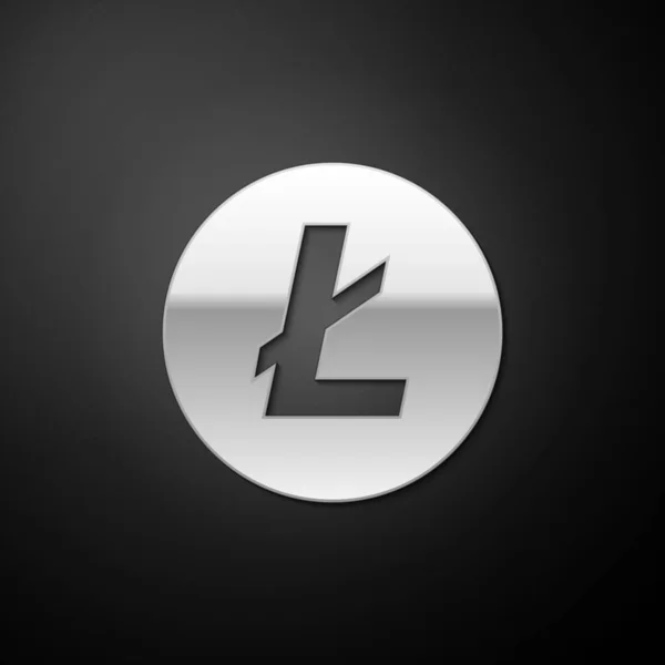 Stříbrná Kryptoměna Mince Litecoin Ltc Ikona Izolované Černém Pozadí Digitální — Stockový vektor