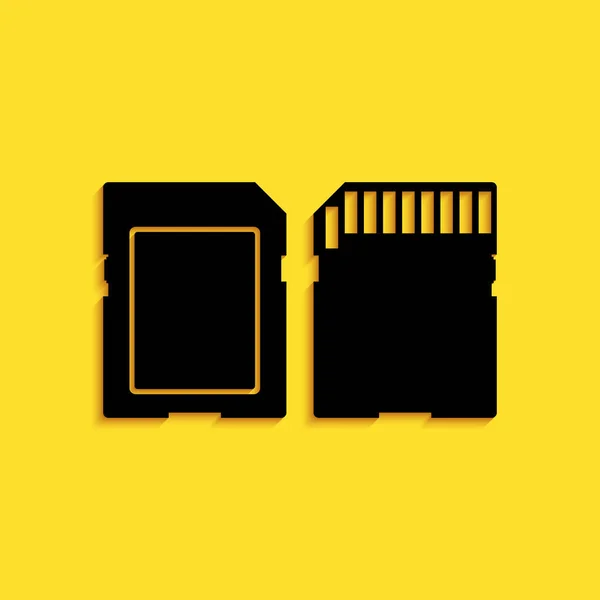 Sarı Arkaplanda Siyah Kart Simgesi Izole Edildi Hafıza Kartı Adaptör — Stok Vektör
