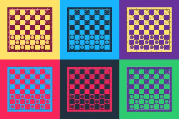 Pop Art Brettspiel Dame Symbol Isoliert Auf Farbigem Hintergrund Alte — Stockvektor