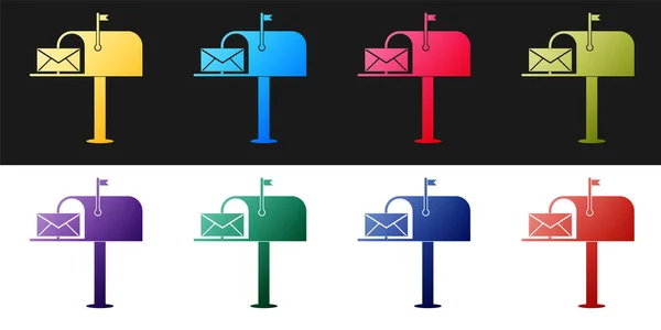 Set Open Mailbox Met Een Envelop Pictogram Geïsoleerd Zwart Wit — Stockvector