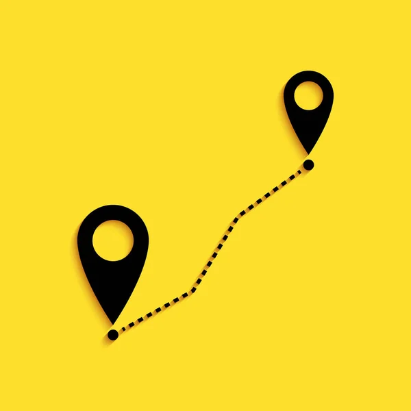 Ikona Lokalizacji Black Route Odizolowana Żółtym Tle Znak Wskazujący Mapę — Wektor stockowy
