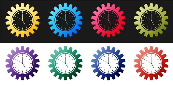 Réglez Icône Gestion Temps Isolée Sur Fond Noir Blanc Horloge — Image vectorielle