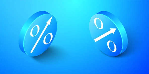 Isométrico Icono Flecha Ascendente Aislado Sobre Fondo Azul Signo Porcentual — Vector de stock