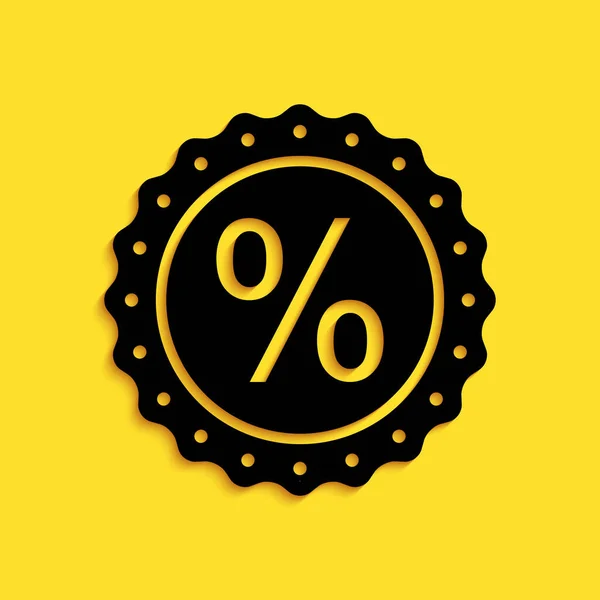 퍼센트 아이콘은 노란색 배경에 분리되어 가격표 꼬리표 그림자 스타일 Vector — 스톡 벡터