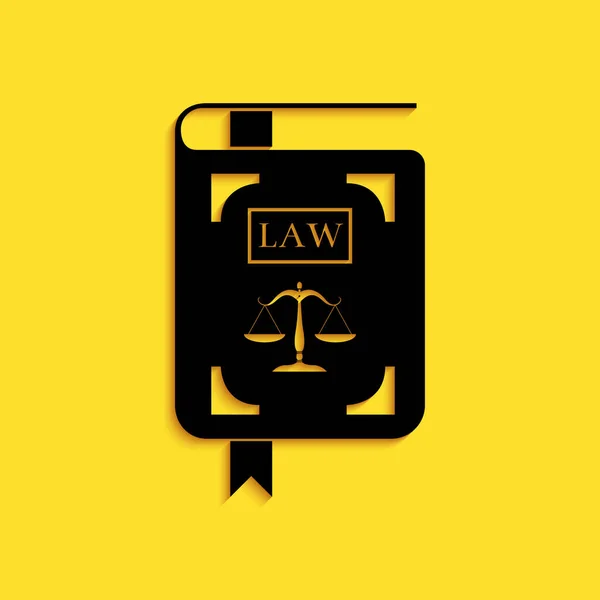 Zeszyt Ustaw Czarnego Prawa Ikoną Sprawiedliwości Żółtym Tle Długi Styl — Wektor stockowy